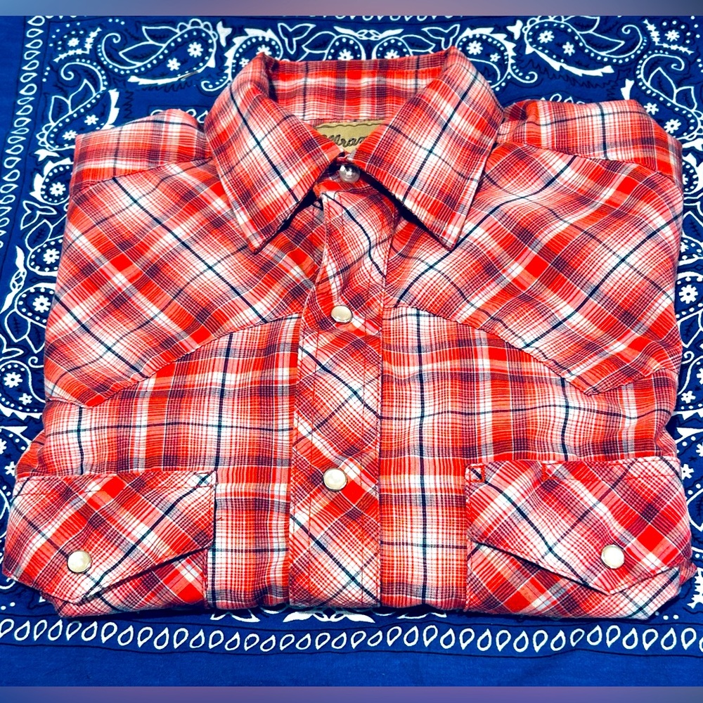 Wrangler vintage western plaid short sleeve pearl snap button cowboy shirt Sz S
